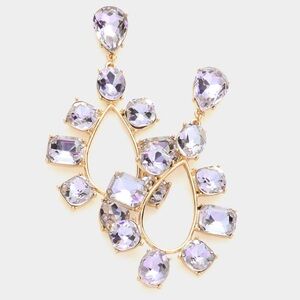 Multi Stone Trimmed Teardrop Dangle Evening Earrings